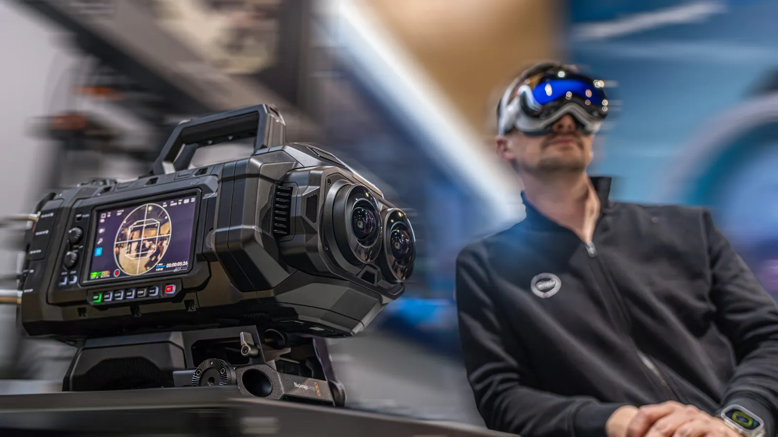 Blackmagic URSA CINE Immersive and Canon EOS R7 with spatial video lens